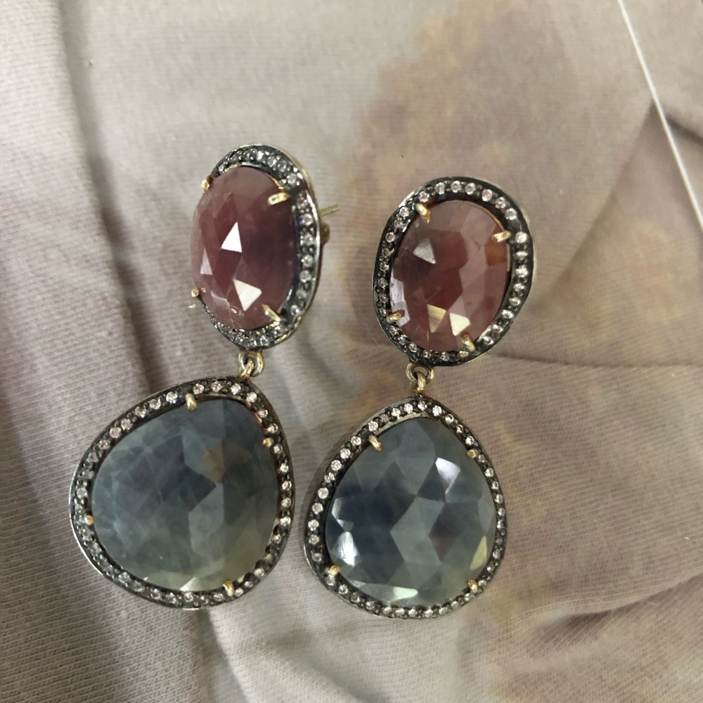Raw sapphire semi precious drop earrings